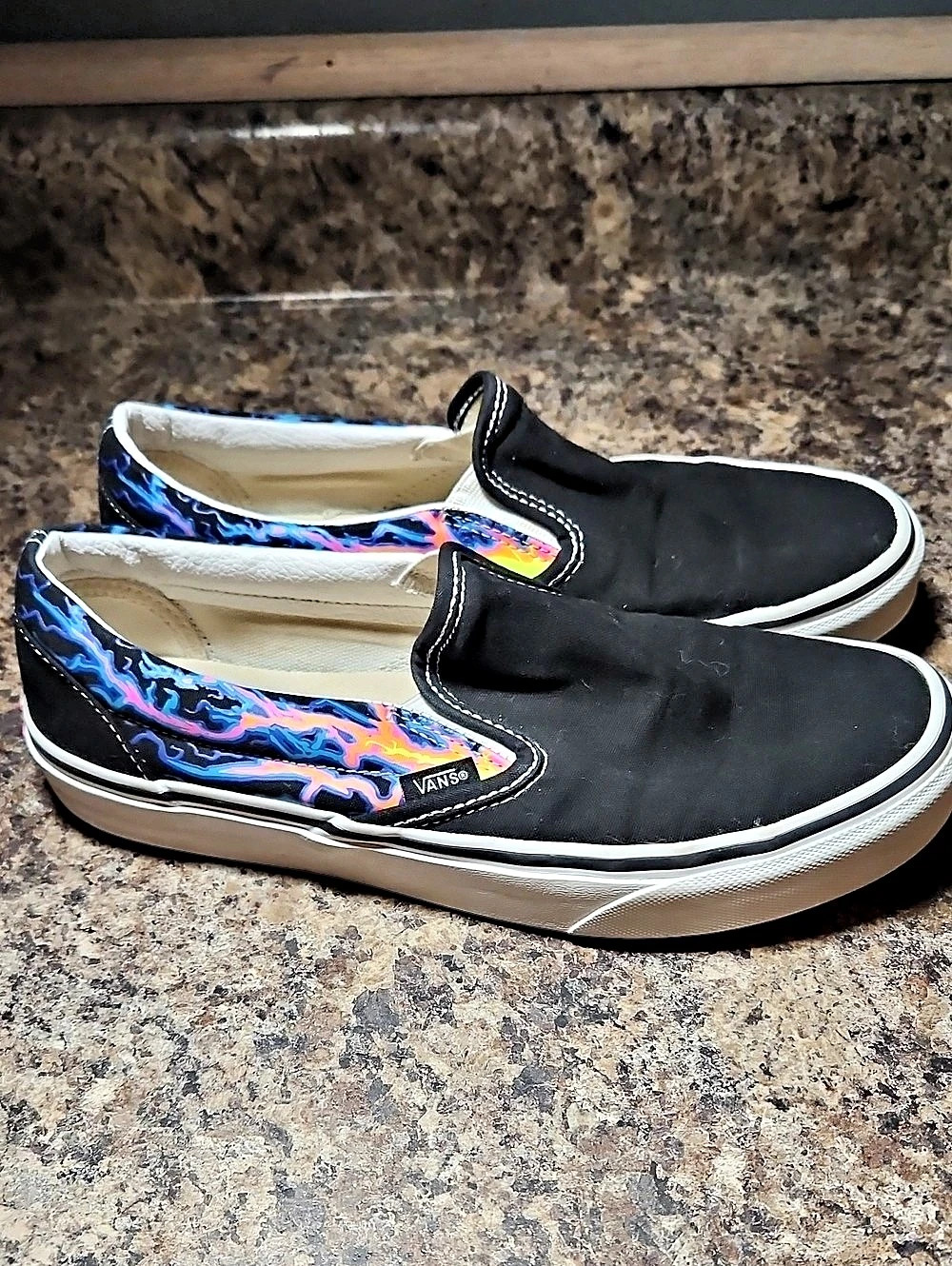 Vans Classic Slip-On Electric Flame Sneakers Black & Blue US 7.5